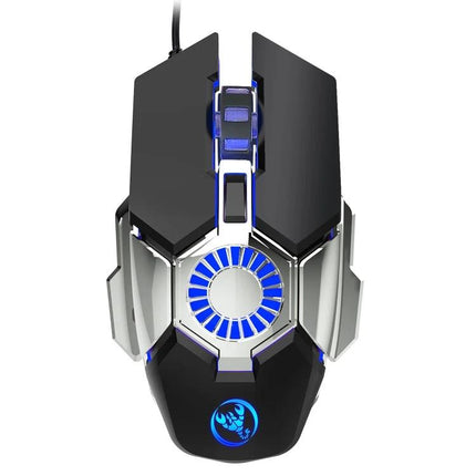 HXSJ J700 Wired Gaming Mouse with Colorful Breathing Lights — black wired gaming mouse with blue breathing LEDs and adjustable DPI