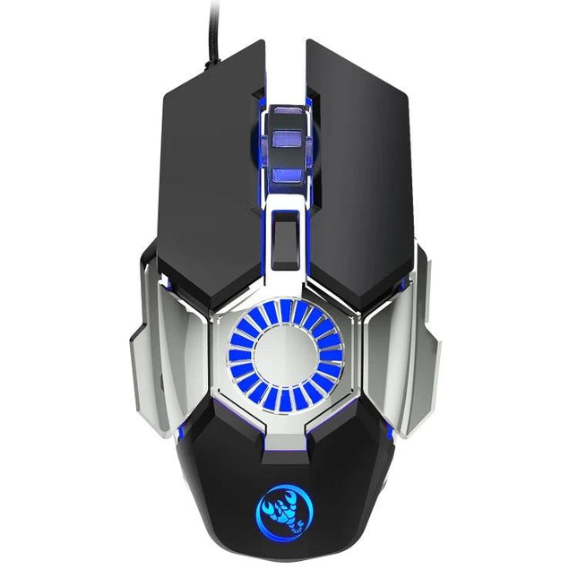 HXSJ J700 Wired Gaming Mouse with Colorful Breathing Lights — black wired gaming mouse with blue breathing LEDs and adjustable DPI