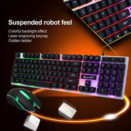 Shipadoo Wired RGB Backlit Keyboard and Mouse Kit for Computers showcasing RGB backlit keyboard, ergonomic mouse, and laser-engraved keycaps