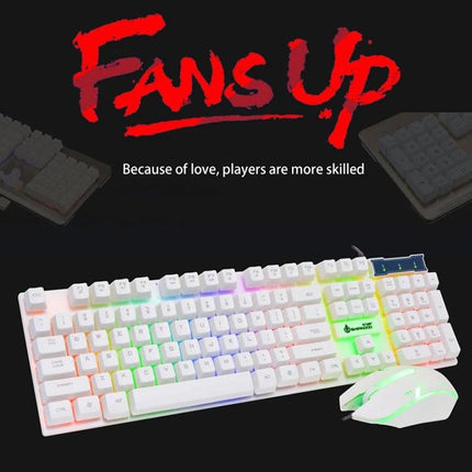Shipadoo Wired RGB Backlit Keyboard and Mouse Kit for Computers white RGB gaming keyboard and mouse on black background