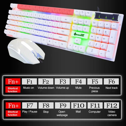 Shipadoo Wired RGB Backlit Keyboard and Mouse Kit for Computers white backlit keyboard and mouse with multimedia Fn key shortcuts