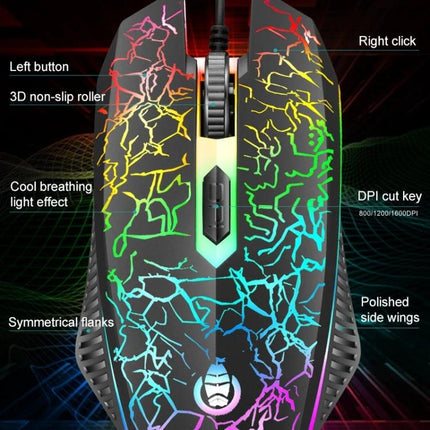 Shipadoo Gaming Keyboard and Mouse Kit for PC and Laptop - RGB cracked-pattern wired gaming mouse with DPI button and ergonomic grip
