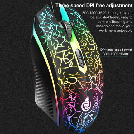 Shipadoo Gaming Keyboard and Mouse Kit for PC and Laptop - RGB cracked-shell wired gaming mouse with three-speed DPI 800/1200/1600