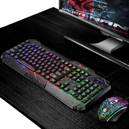 Shipadoo Gaming Keyboard and Mouse Kit for PC and Laptop wired RGB keyboard and ergonomic adjustable mouse on black desk