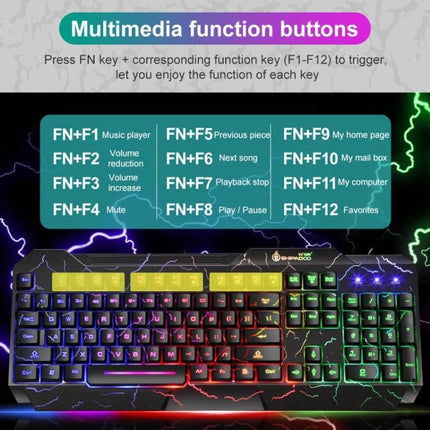 Shipadoo Gaming Keyboard and Mouse Kit for PC and Laptop with RGB backlit multimedia function keys and FN+F1–F12 shortcuts
