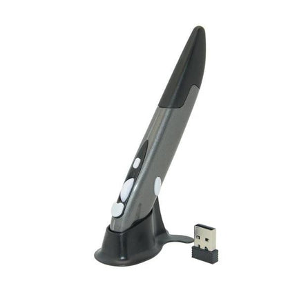 Wireless Pen Mouse for Computer Drawing and Teaching Options - gray pen mouse on stand with USB receiver for precise drawing and presentations