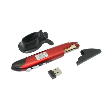 Wireless Pen Mouse for Computer Drawing and Teaching Options - red pen-style wireless mouse with USB receiver and detachable cap