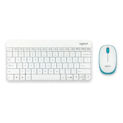 Logitech Wireless Keyboard and Mouse Set for Everyday Computing slim white keyboard and turquoise-accent mouse for clutter-free home office