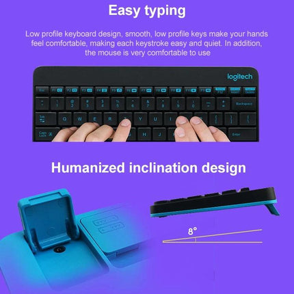 Logitech Wireless Keyboard and Mouse Set for Everyday Computing - low profile keyboard hands typing, 8° inclination, compact wireless set