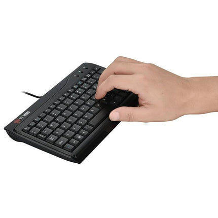 MC Saite 78-Key Wired Mini Keyboard for Everyday Computing — compact wired 78-key mini keyboard shown with hand typing, ideal for tight workspaces