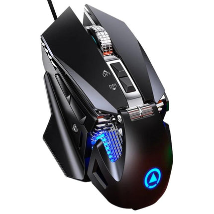 YINDIAO G10 Wired Mechanical Gaming Mouse with RGB Lights — black ergonomic wired mouse with adjustable DPI buttons and RGB lighting