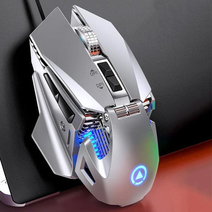 YINDIAO G10 Wired Mechanical Gaming Mouse with RGB Lights - silver ergonomic wired mouse with adjustable DPI and RGB lighting