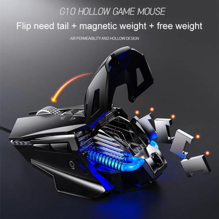 YINDIAO G10 Wired Mechanical Gaming Mouse with RGB Lights - adjustable DPI up to 7200, hollow design, magnetic weight and ergonomic RGB lighting