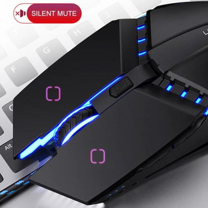 YINDIAO Wired Mechanical Mouse for Gaming and Office Use - black ergonomic wired gaming mouse with blue LED lights and silent mute feature