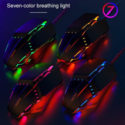 YINDIAO Wired Mechanical Mouse for Gaming and Office in Black - black wired gaming mouse with seven-color RGB breathing lights and ergonomic design