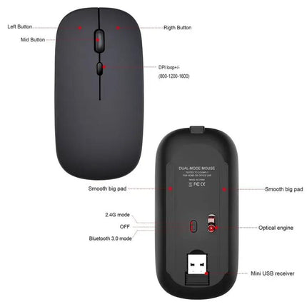 HXSJ Rechargeable Dual Mode Wireless Bluetooth Mouse for PCs