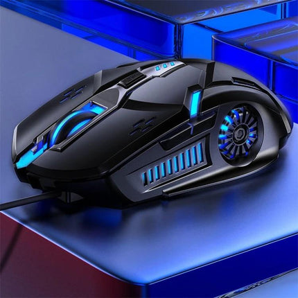 YINDIAO Black Silent Wired Gaming Mouse for Precise Everyday Control - sleek black gaming mouse with blue LED accents and ergonomic design