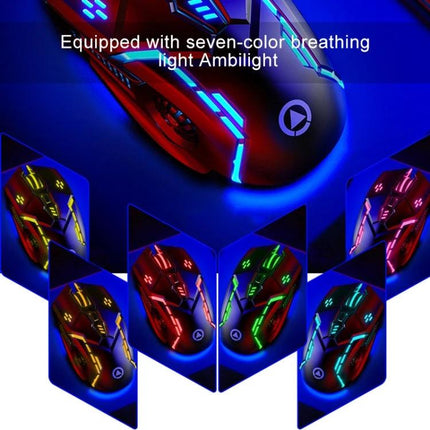 YINDIAO Black Silent Wired Gaming Mouse for Precise Everyday Control with seven-color breathing Ambilight and silent clicks