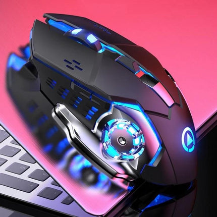 YINDIAO Wireless Silent Gaming Mouse for Everyday Precision Tasks on laptop with blue RGB lighting, ergonomic quiet clicks