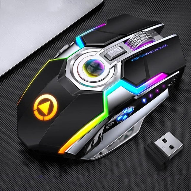 YINDIAO Wireless Silent Rechargeable Gaming Mouse for Quiet Use - RGB wireless silent gaming mouse with USB dongle and adjustable DPI