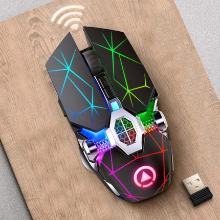 YINDIAO A7 Wireless Silent Gaming Mouse for Everyday Use - black RGB wireless silent mouse on wood with USB receiver
