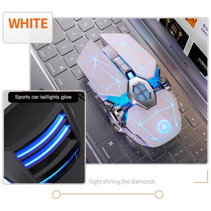 YINDIAO A7 Wireless Silent Gaming Mouse for Everyday Use - white RGB backlit ergonomic silent click mouse on laptop keyboard