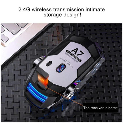 YINDIAO A7 Wireless Silent Gaming Mouse for Everyday Use - sleek black wireless mouse with blue LED and 2.4G receiver slot