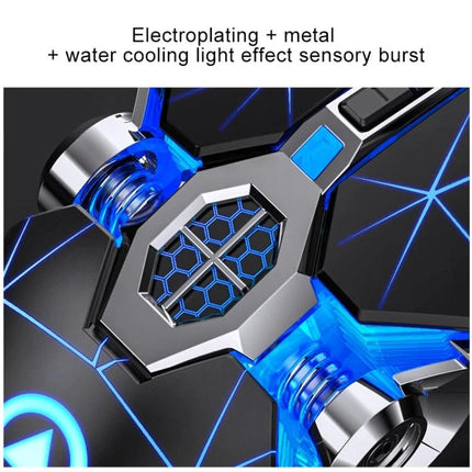 YINDIAO A7 Wireless Silent Gaming Mouse for Everyday Use showing electroplated metal accents and blue water-cooling light effects