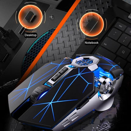 YINDIAO A7 Wireless Silent Gaming Mouse for Everyday Use - sleek black LED wireless mouse shown with desktop and notebook USB receivers