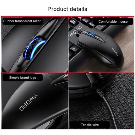 YINDIAO Wired Business Mouse with RGB Lighting for Office Tasks - black wired office mouse with blue RGB scroll wheel and ergonomic design