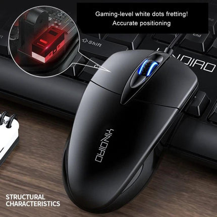 YINDIAO Wired Business Mouse with RGB Lighting for Office Tasks showing black wired mouse with blue scroll LED and precise photoelectric sensor