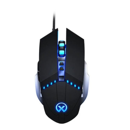 Ergonomic Black Wired Gaming Mouse with Adjustable Sensitivity – black gaming mouse with blue LED, wired ergonomic design and four DPI buttons