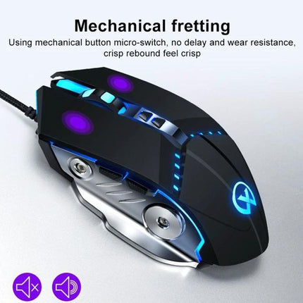 Ergonomic Black Wired Gaming Mouse with Adjustable Sensitivity - sleek black gaming mouse with RGB lights, braided cable and adjustable DPI for precise control