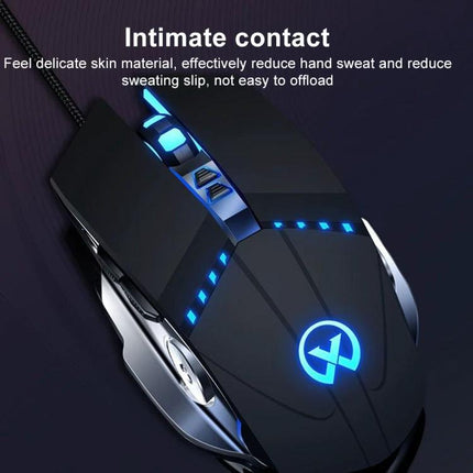 Ergonomic Black Wired Gaming Mouse with Adjustable Sensitivity - black LED gaming mouse with braided cable and four DPI settings