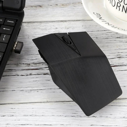 Wireless Optical Mouse with USB Receiver for Computer Use – sleek black 6-button wireless mouse with scroll wheel beside laptop and USB receiver