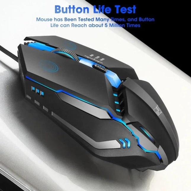 ZGB K3 Ergonomic Wired Gaming Mouse with RGB Lights shown in black with blue RGB accents, ergonomic shape and wired connection