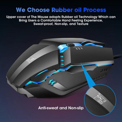 ZGB K3 Ergonomic Wired Gaming Mouse with RGB Lights showing black ergonomic anti‑sweat rubber oil finish and blue RGB accents