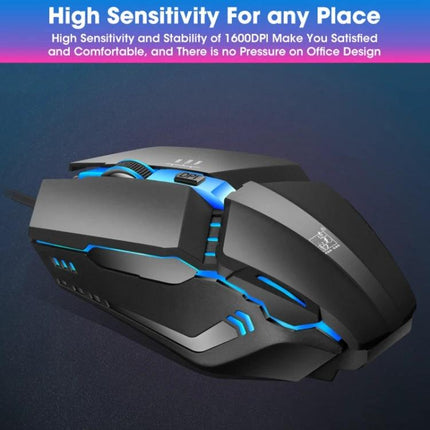 ZGB K3 Ergonomic Wired Gaming Mouse with RGB Lights showing black ergonomic design and blue RGB accents, wired connection and high-sensitivity sensor