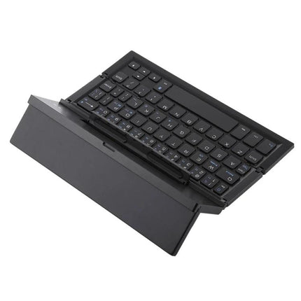GK608 Ultra-Thin Foldable Bluetooth Keyboard with Built-in Holder shown folded with device stand and compact slim layout