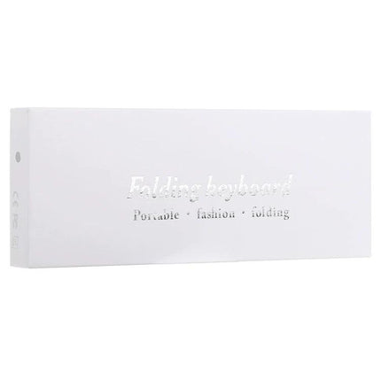 GK608 Ultra-Thin Foldable Bluetooth Keyboard with Built-in Holder packaged in slim white folding keyboard box