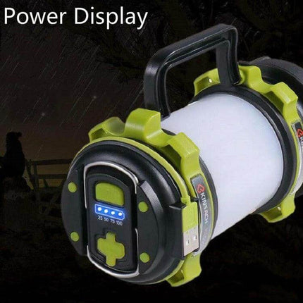 KINSACH Portable LED Searchlight for Outdoor Camping compact rechargeable lantern with power display and USB port, rugged ABS body for camping