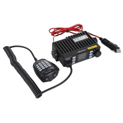 AnyTone Dual-Band Mobile Radio for Vehicle Communication with handheld mic, keypad and power cable shown