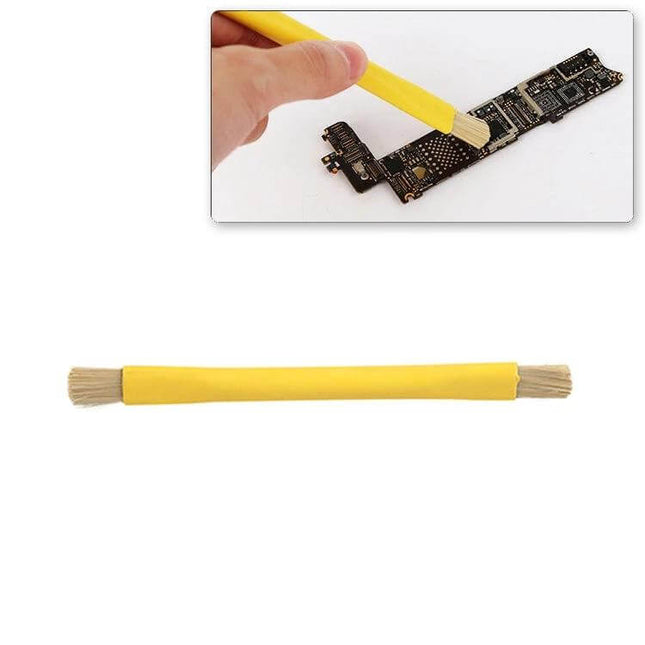 Kaisi Double Head BGA Repair Brush For Circuit Boards - dual-tip yellow brush for cleaning PCBs, applying flux and discharging static on mobile phone boards