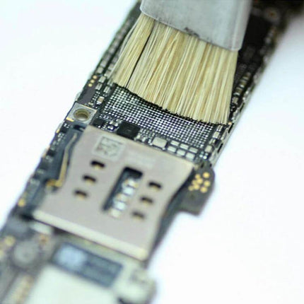 Kaisi Double Head BGA Repair Brush For Circuit Boards gently cleaning mobile phone PCB with soft bristle tip for flux application and debris removal