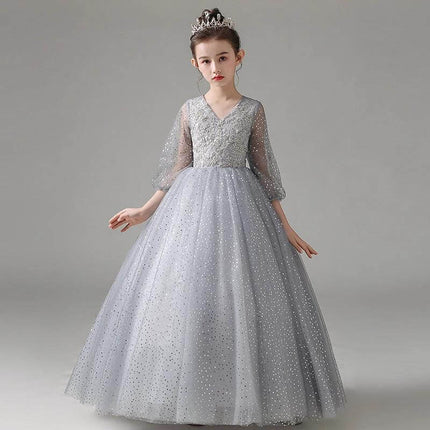 Khaki Piano Costume For Girls Dress Up And Play Daily linen pleated princess dress for pretend play, birthday and small performances