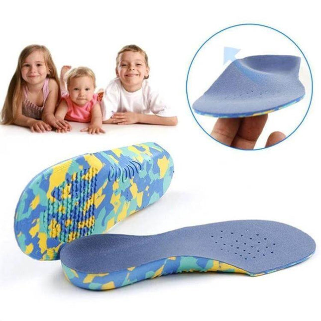 Kids Arch Support Insoles For Flat Feet, Sizes 23-37 cm - colorful EVA insoles with velvet top for school shoes and sports sneakers