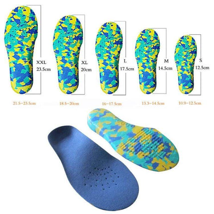 Kids Arch Support Insoles For Flat Feet, Sizes 23-37 cm - colorful EVA kids insoles with velvet top for school shoes and sneakers