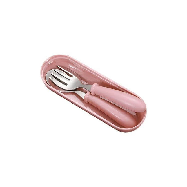 Kids Stainless Steel Spoon and Fork Set 3 Pieces For Kids Meals - pink fork and spoon with PP storage box for travel and school