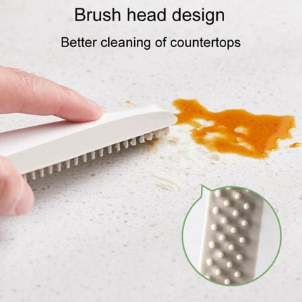 Kitchen Bathroom Countertop Scraper Dual Sided Cleaning removing dried food and stains from countertop with brush head design