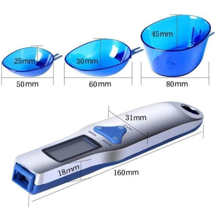 Kitchen Scale With Three Measuring Spoons For Precise Home Cooking - ABS body digital scale with 25ml, 45ml, 180ml spoons, 0.1g accuracy, tare and lock features